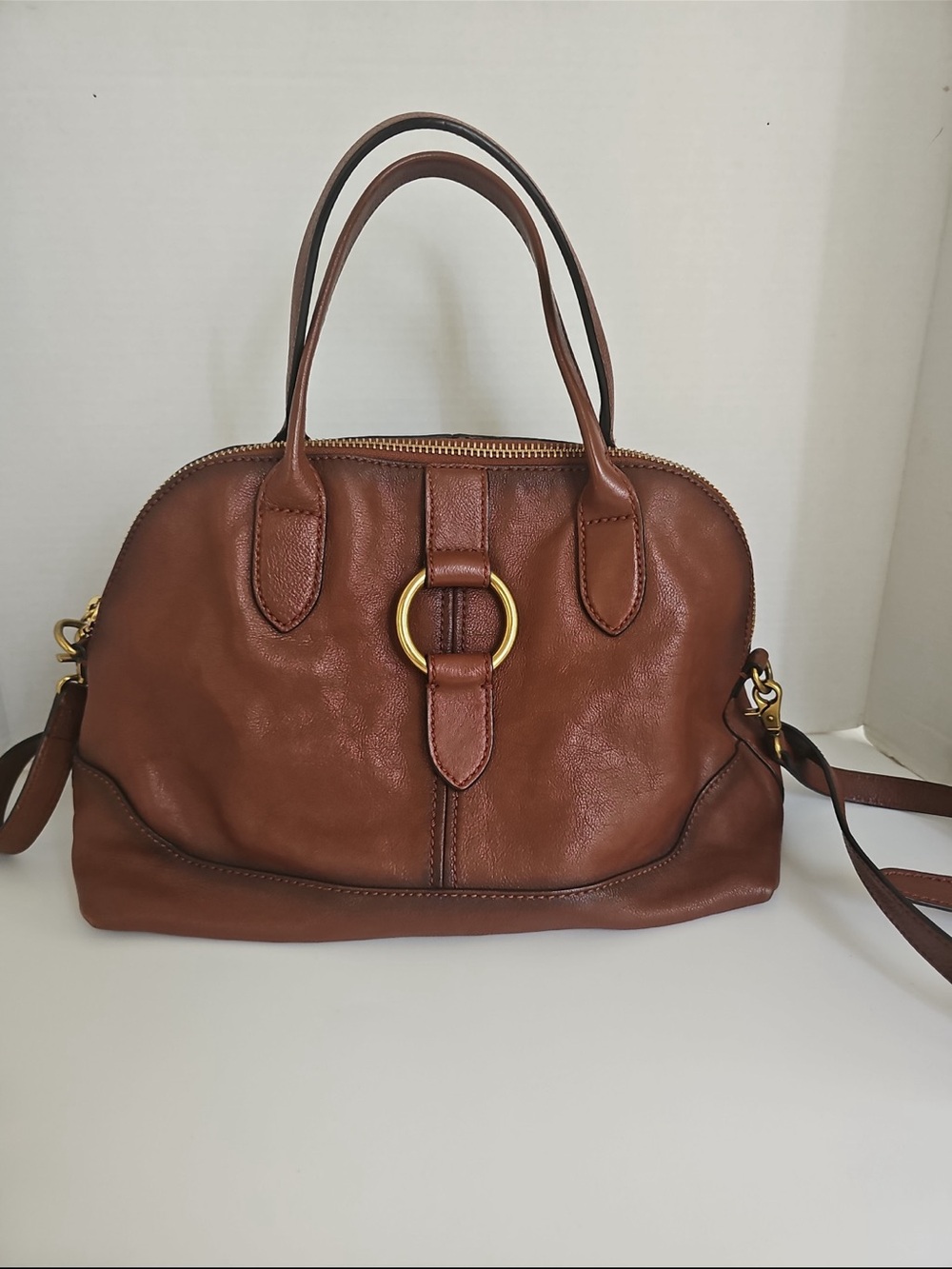 Frye Ring Dome Genuine Leather Satchel W/ Adjustable Crossbody Strap